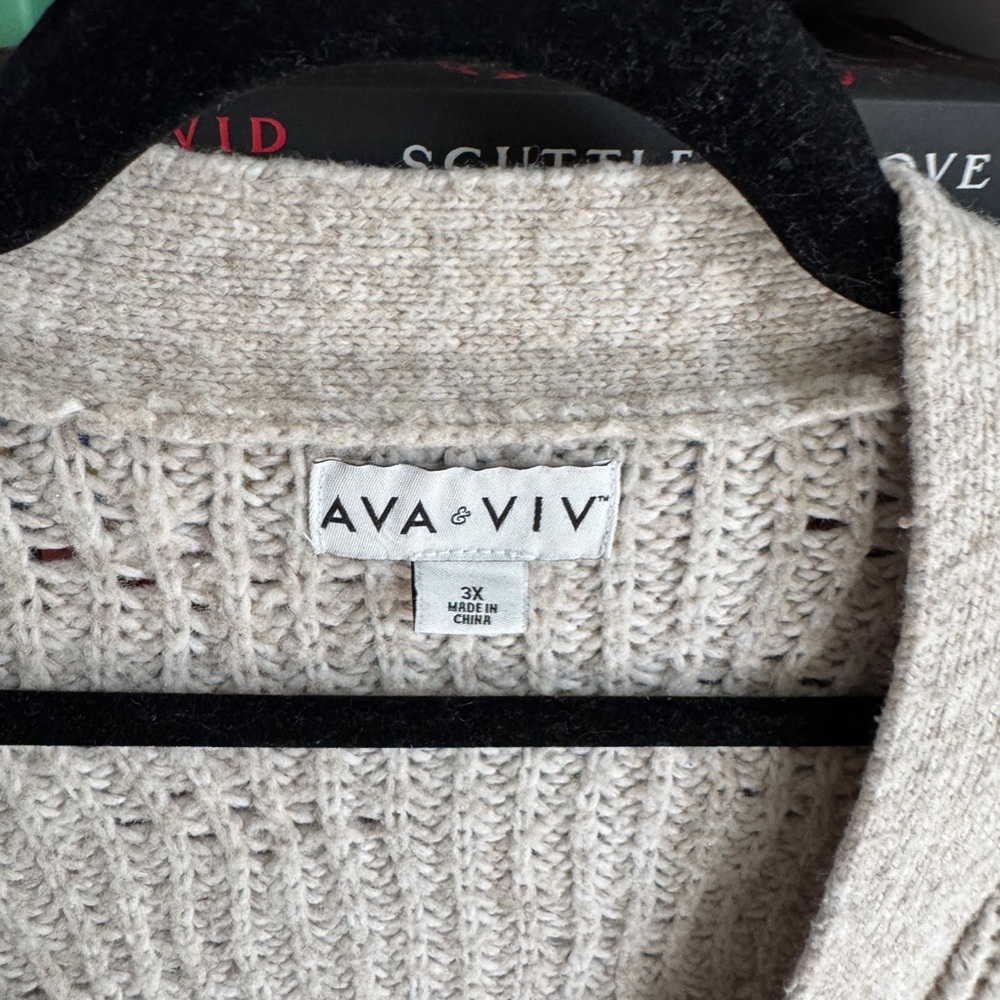 Ava & Viv neutral oatmeal Women's Beige Sweater oversized cardigan cozy - Picture 3 of 5